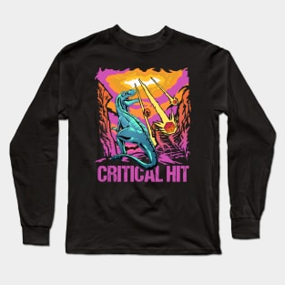 Retro Tabletop Gaming Gift Critical Hit Dragons D20 Dice Print Long Sleeve T-Shirt